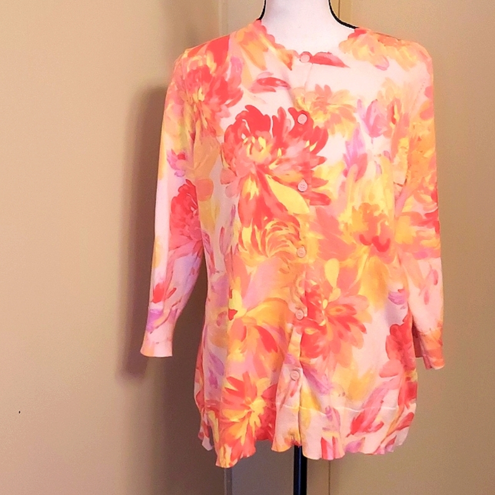 Isaac Mizrahi Floral Cardigan - Pink and Yellow